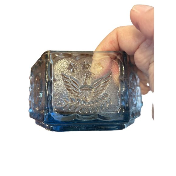 Vintage Tiara Indiana Glass Blue Candy Dish w/Lid Colonial Star & Eagle Design - Picture 6 of 7